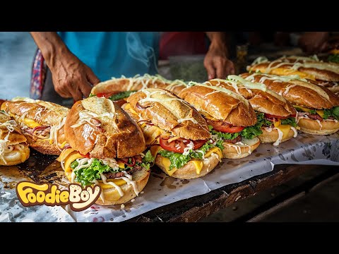Laos Street Food Compilation! Most Famous Food(Burger, Sandwich, Roti)