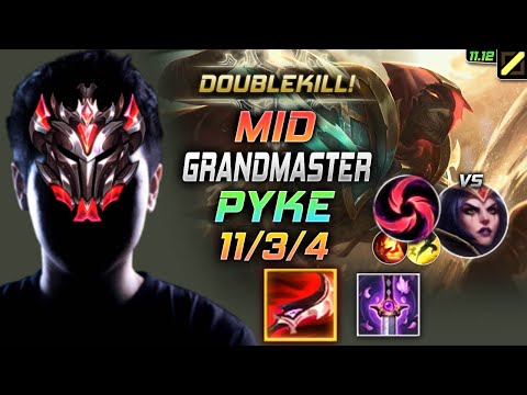 GrandMaster Pyke MID vs LeBlanc - 천상계 장인 미드 파이크 템트리 룬 드락 칼날비 パイク Пайк 血港鬼影 派克 - LOL KR 11.12