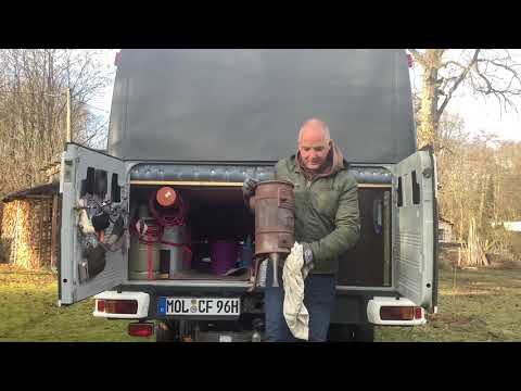 Holzofen im Wohnmobil - Wood oven in camper van - Heizen mit Holz - Mercedes 508