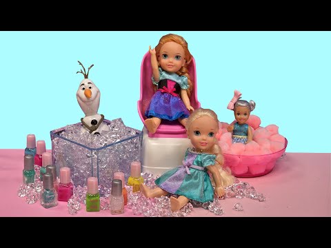 Olaf's animal spa ! Elsa & Anna toddlers - nail polish - fizzy bath - Barbie dolls