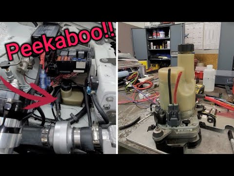 We install a Volvo electric power steering pump and use the Holley Dominator ECU to control it.