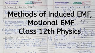 Methods of Induced EMF, Motional EMF, Chapter 6, Electromagnetic Induction, Class 12 Physics