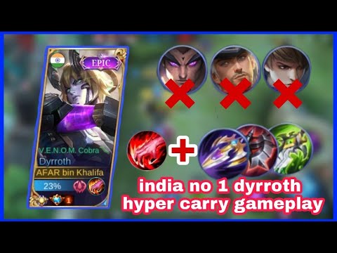INDIA NO 1 DYRROTH | HYPER CARRY GAMEPLAY | 0 DEATH. #mobilelegends,#india no 1 dyrroth