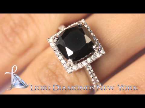 BDR-155 - 4.94 CT.Cushion Cut Black Diamond Engagement Ring 14K White Gold Vintage Style