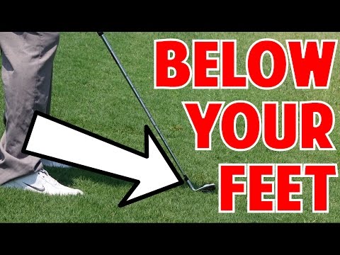 Part of a video titled Golf Tips | How to Hit a Ball Below Your Feet - YouTube