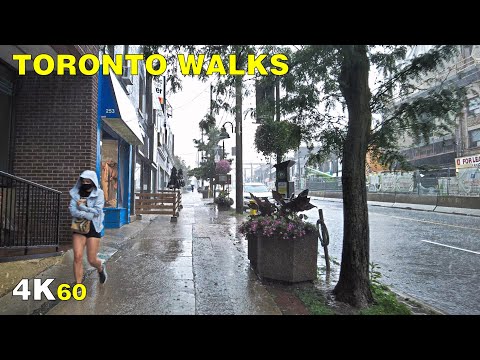 Heavy Rain on Eglinton Avenue - Midtown Toronto Walk (July 8, 2021)