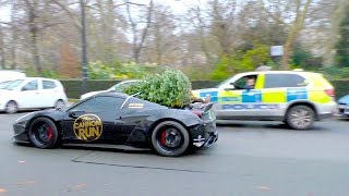 Cruising with CHRISTMAS TREE on a FERRARI, in front of the POLICE!