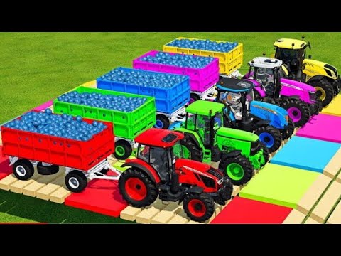 Load Blueberries and Transport Battle with Zator, John Deere, McCormick and Valtra Tractors,