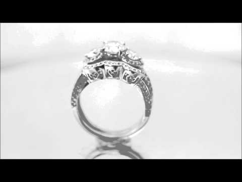 14K WHITE GOLD ROUND CUT DIAMOND ENGAGEMENT RING AND BAND ANTIQUE STYLE 2.52CTW - KNR INC - 451