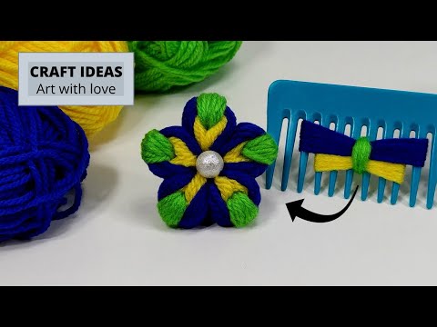 Superb Woolen Flower Making Trick Using Hair Comb   Hand Embroidery Amazing Flower   Sewing Hack