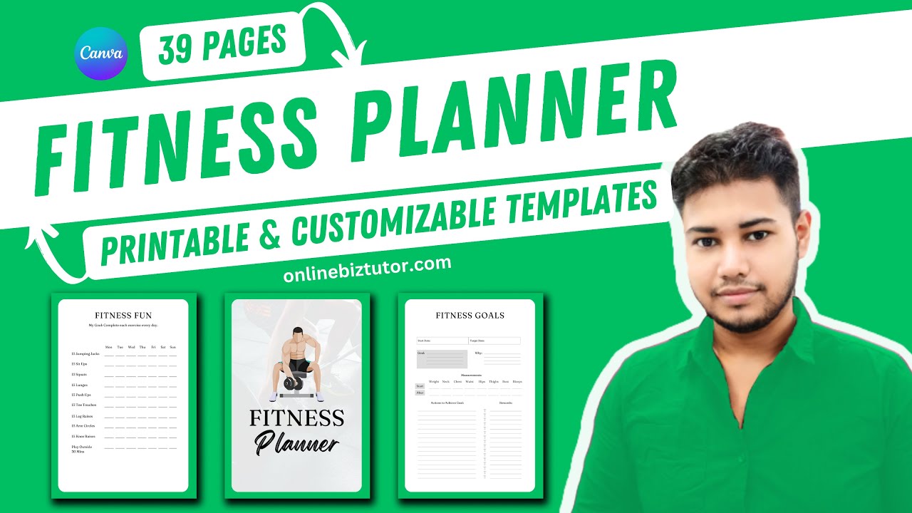 Printable Fitness Planner 2025 🟢 39 Pages Customizable Template- Lifetime Use 🤩 #Planner #Printable