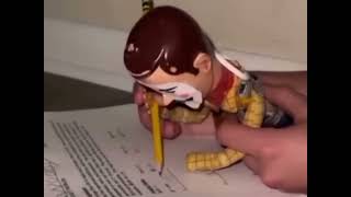 Sad woody doing homework :(