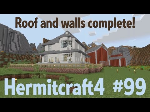 Farmhouse walls and roof complete! — Hermitcraft 4 ep 99