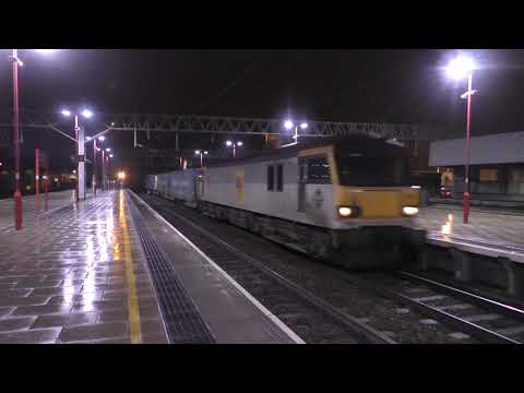 (HD) DB Schenker 92002 passes Stafford with containers - 3/1/15