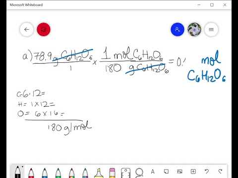 Grams to moles to molecules to atoms conversion using glucose