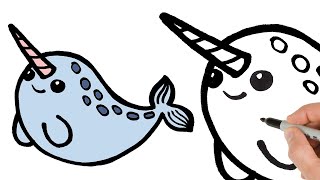 How to Draw Narwhal | Easy Sea Animal Drawing Tutorial | Step by Step