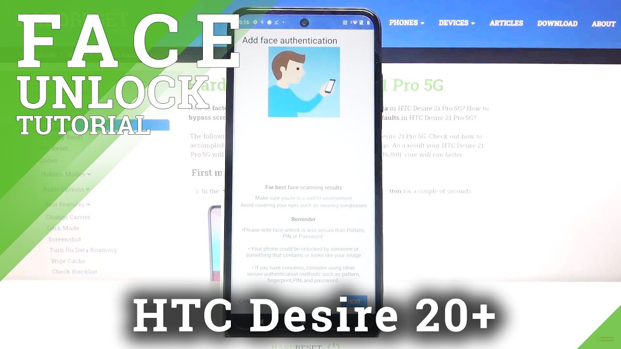Face Unlock Function - HTC Desire 21 Pro and Security Options