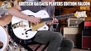 Video thumbnail for No Talking...Just Tones | Gretsch G6136TG Players Edition Falcon Hollow Body | White by Peach Guitars
