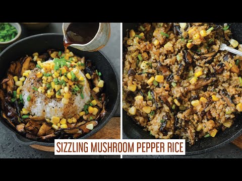 SIZZLING MUSHROOM PEPPER RICE - Vegan take on Beef Pepper Rice from the Japanese chain Pepper Lunch!
