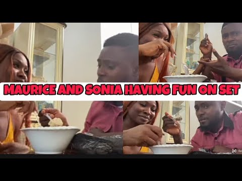 BEAUTIFUL BTS OF MAURICE SAM AND SONIA UCHE HAVING A GOOD TIME ON SET AS THEY PLAY A GAME