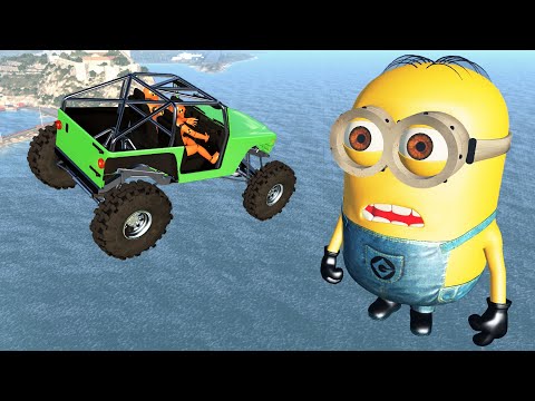 BeamNG.drive - Cars Jamping Over Giant Minions