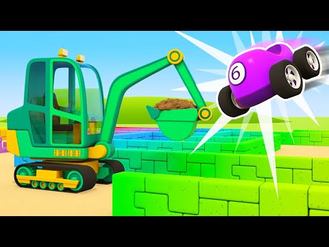 Die Helfer Autos. Die kleinen Autos veranstalten ein Rennen im Labyrinth. Deutsche Kinder Cartoons