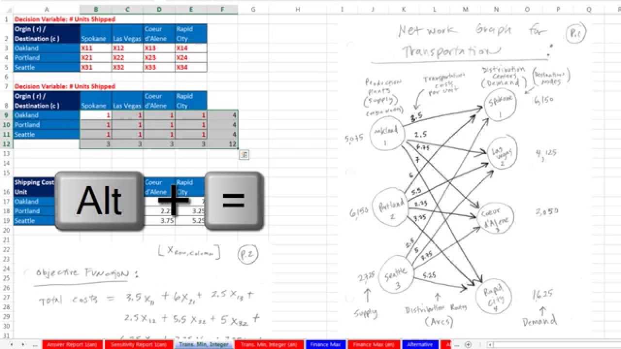 Basic Excel Business Analytics #60: Excel Solver: Minimize Transportation Costs, Integer Variable