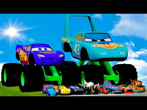 Big & Small Purple McQueen – King Dinoco Monster Wheels Crash in BeamNG Drive