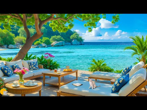 Bossa Nova with The Lively Sound of Ocean Waves - Coffee by the Beach with Energetic Jazz Music