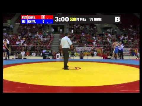 M.Ghiyas (IRI) vs A.Zaseev (RUS) 74kg 1/2 Final - 2013 Junior World Championships