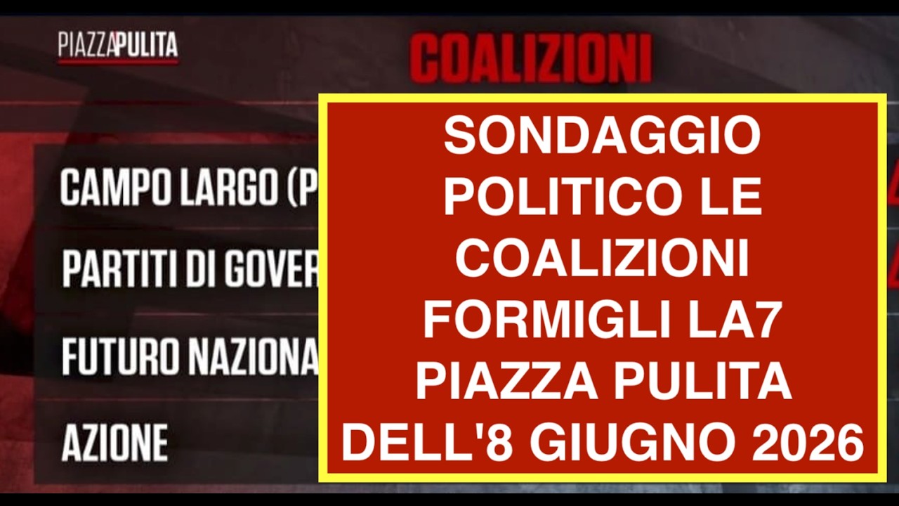 SONDAGGIO POLITICO LE COALIZIONI FORMIGLI LA7 PIAZZA PULITA DELL'8 GIUGNO 2026