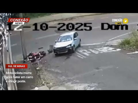 Vídeo: Motociclista morre após bater em carro e atingir poste.