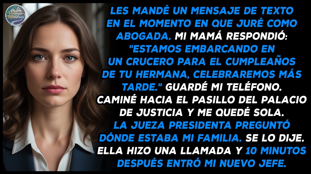 Les mandé un mensaje de texto en el momento en que juré como abogada. Mi mamá respondió: "...