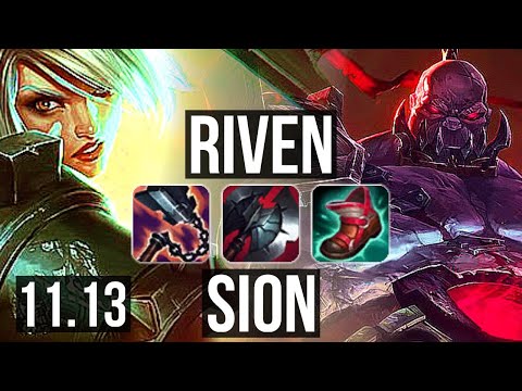 RIVEN vs SION (TOP) | 17/1/6, 7 solo kills, Legendary, 1.8M mastery | EUW Grandmaster | v11.13