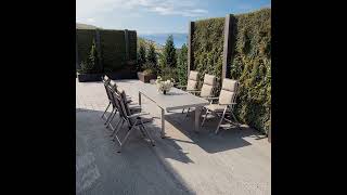 KETTLER BasicPlus Pro Garten-Essgruppe, silber/anthrazit, Alu/Textilene, 180/240 x 100 cm, 6 Klappstühle inkl. 6 Auflagen