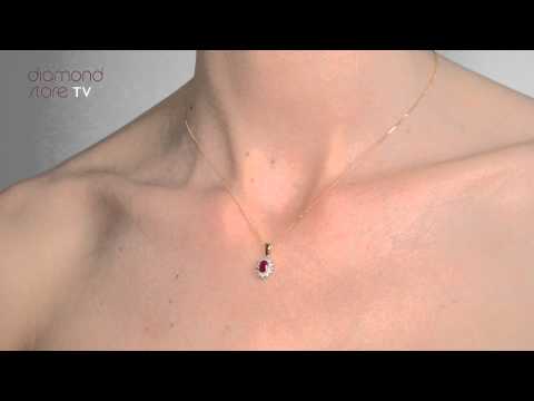 B3292 - Dazzling Ruby 6 x 4mm And Diamond 9K Yellow Gold Pendant