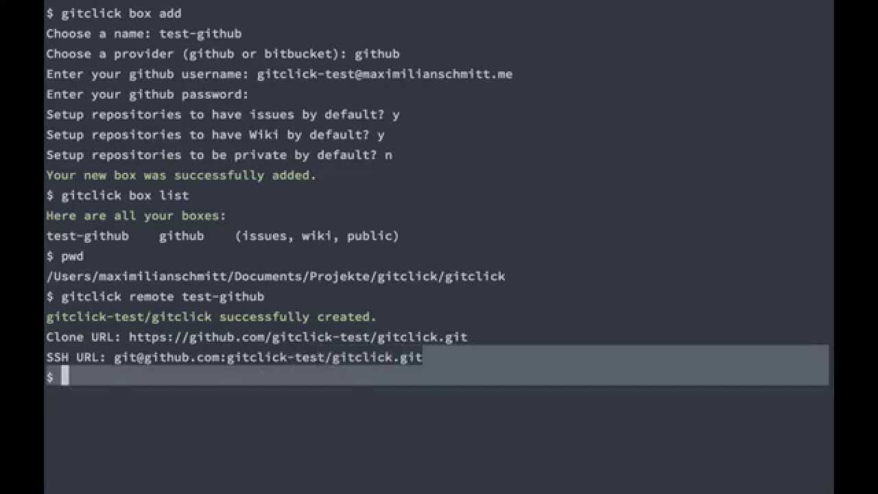 gitclick: create remote repositories from your command line