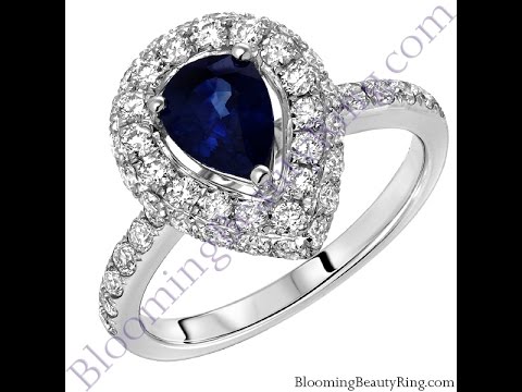 2.23 ctw Pear Shape Natural Blue Sapphire Halo Diamond Ring Sale