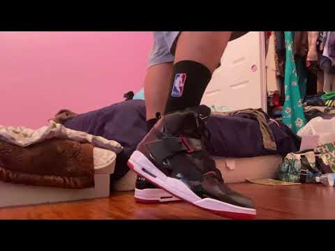 Jordan flight 45 high ip black/varsity/white on feet