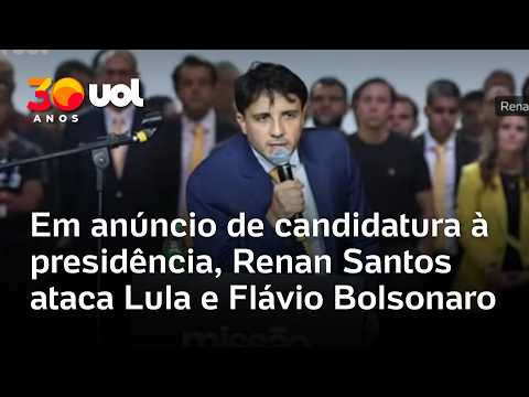 Renan Santos anuncia candidatura à presidência pelo Missão com ataques a Lula e Flávio Bolsonaro