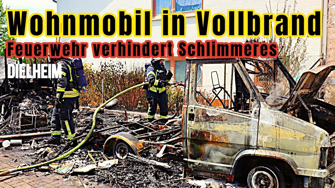 Wohnmobil in Vollbrand – Feuerwehr verhindert Übergreifen auf Wohnhaus in Dielheim