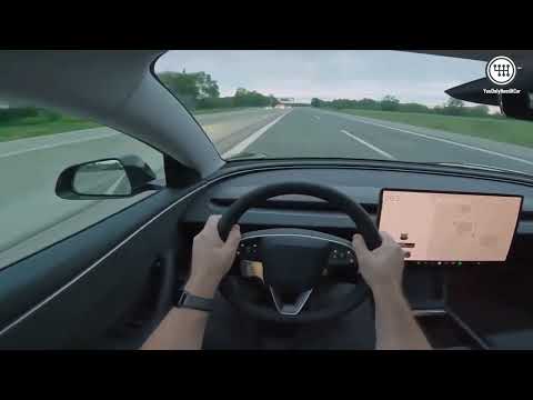 Cruising at the Tesla M3P’s 263km/h (163mph) top speed on the Autobahn