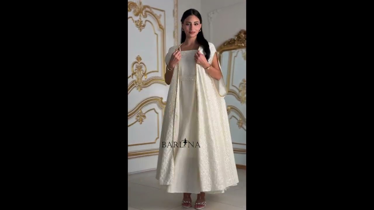 Off-white two-piece jalabiya embroidered with gold - XL
