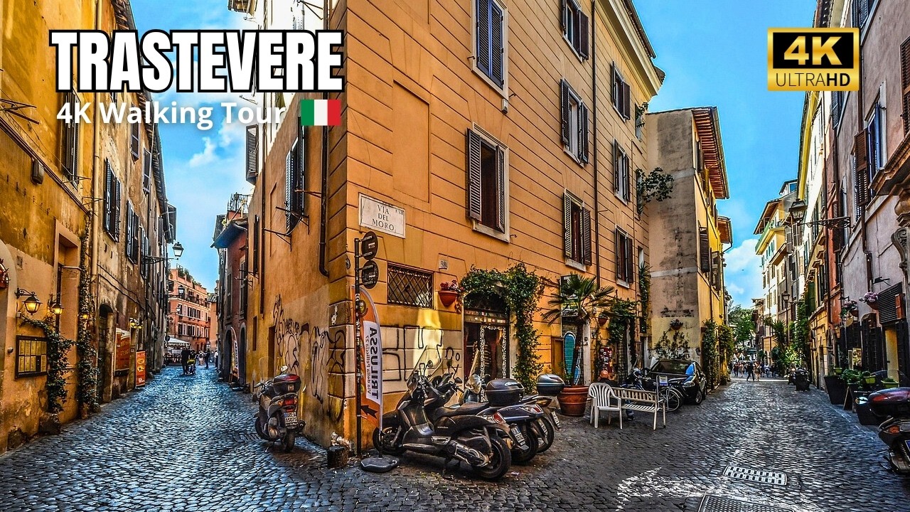 Immersive street-level walking tour through Rome — Trastevere, Italy, showcasing authentic urban landscapes, local architecture, and the vibrant atmosphere of the city's neighborhoods