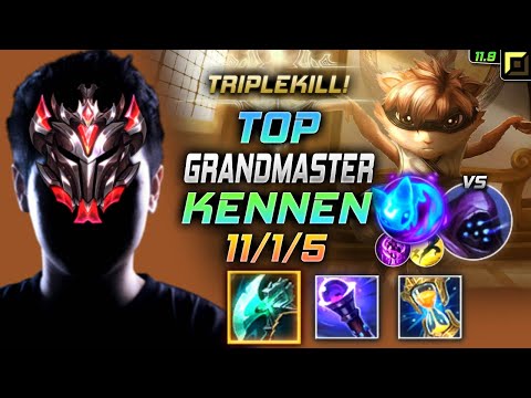 GrandMaster Kennen TOP vs Jax - 천상계 탑 케넨 템트리 룬 밤수 콩콩이 - LOL KR 11.9
