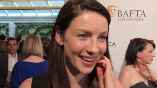 Caitriona Balfe ('Outlander') on 2017 BAFTA tea party red carpet the day before the Golden Globes