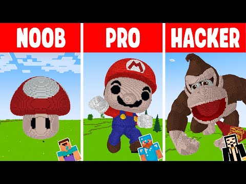Minecraft SUPER MARIO BROS STATUE BUILD CHALLENGE - NOOB vs PRO vs HACKER