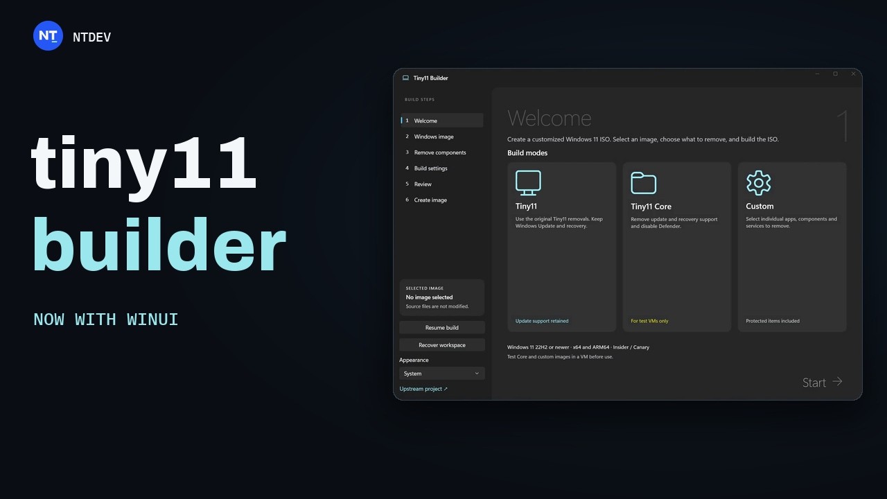 tiny11 builder, reimagined. Now with a a new interface and more features! - YouTube