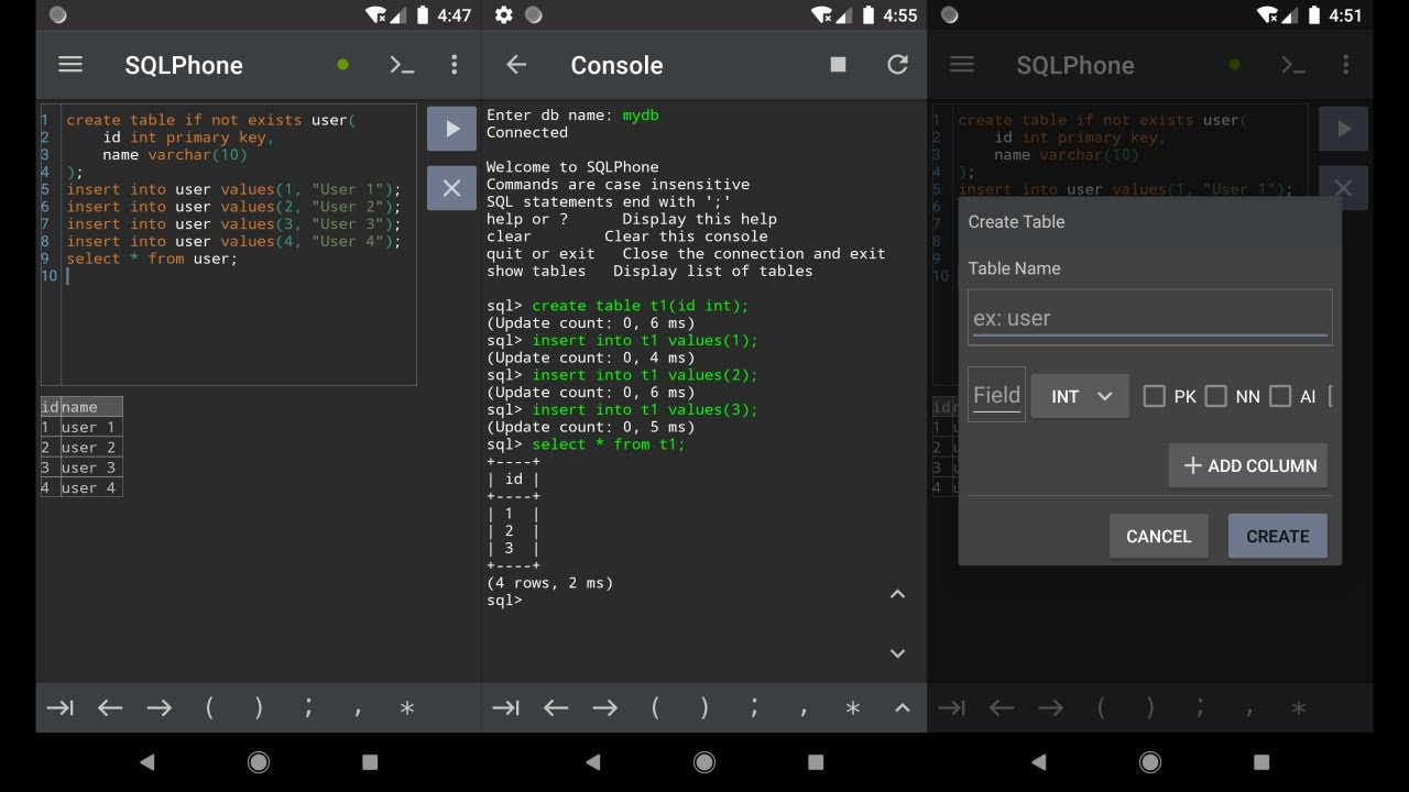 SQLPhone : SQL Interpreter