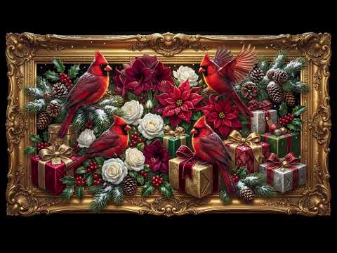 4K ART TV Wallpaper - Red Cardinal & Poinsettia - Christmas